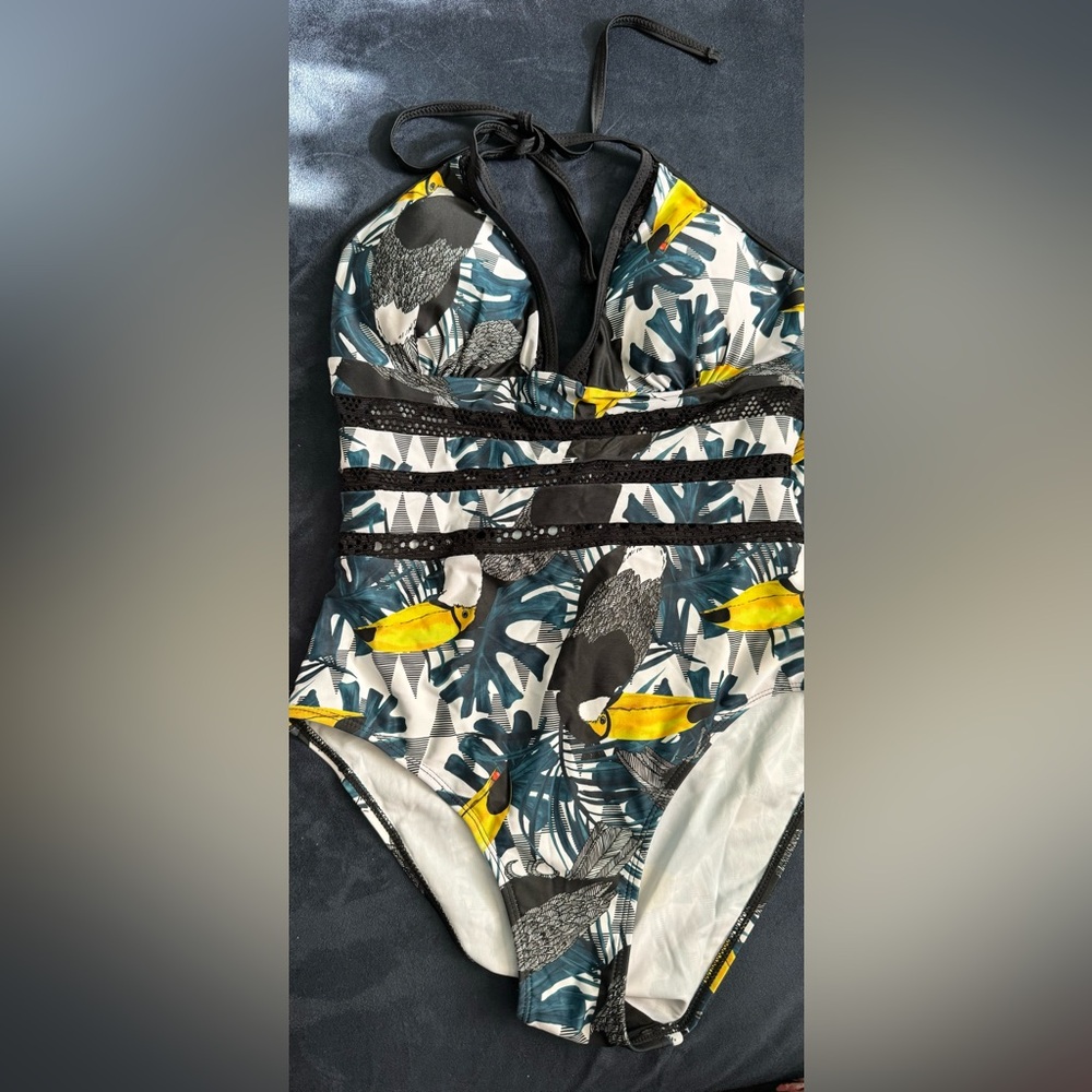 Tropical Print Halter One Piece Swimsuit